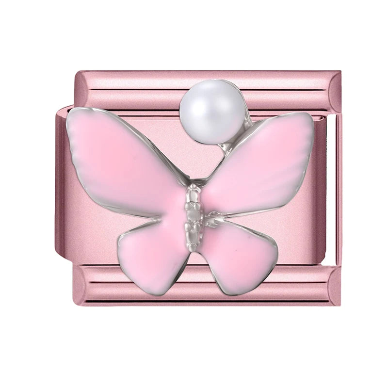 Pink Color Y2K Butterfly Star Bow Rabbit Heart Pendant Italian Charm Links Fit 9mm Stainless Steel Bracelet DIY Making Gifts