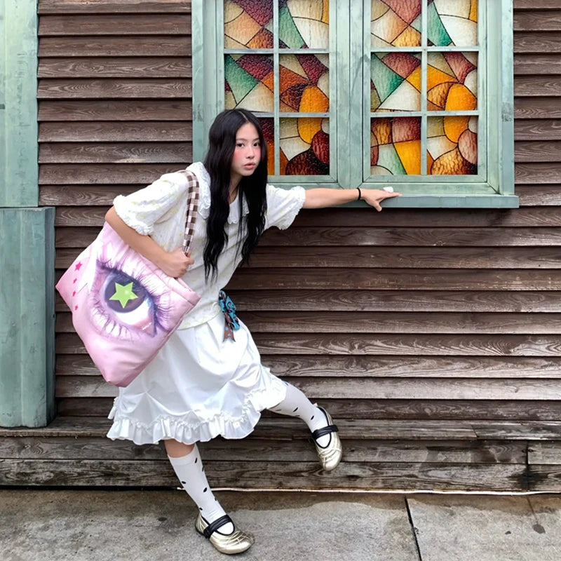 Brand Portrait Print Tote Bag Large Capacity Top-handle Shopper Bag Fashion Pvc Kraft Paper Shoulderbag Waterproof Pouch Storage