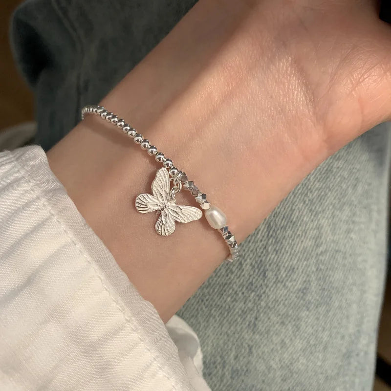 VENTFILLE 925 Sterling Silver Butterfly Bracelet for Girl Bead String Design Insect Fashion Versatile Jewelry Gift Dropshipping