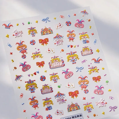 Collage Text English Letter Musical Note Star Graffiti Colorful 5D Love Heart Bowknot Nail Art Sticker Adhesive Manicure Decals