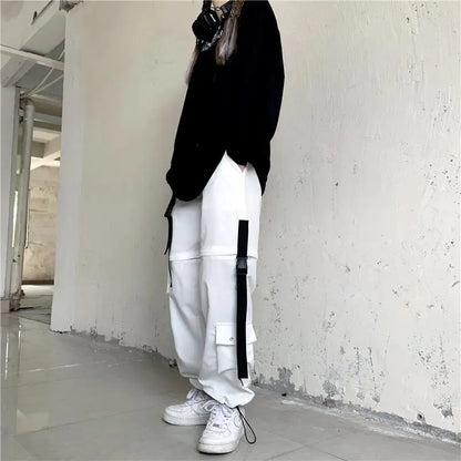 Casual Pants Women Cargo Korean Style Solid Spring Young Ladies Elastic Waist Popular Street Wear  Simple Ins Cozy Cool