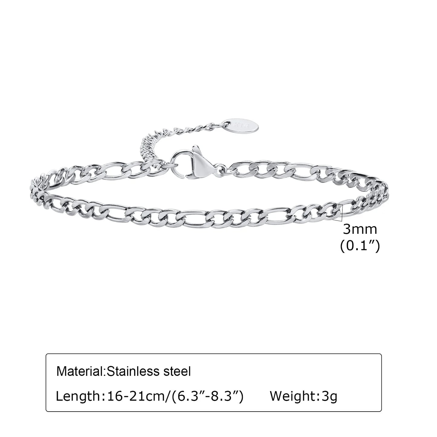 Women Chain Bracelet Silver Color, Stainless Steel Link Stackable Bracelets, Layered Waterproof Gifts