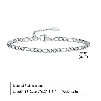 Women Chain Bracelet Silver Color, Stainless Steel Link Stackable Bracelets, Layered Waterproof Gifts