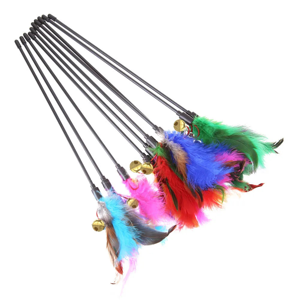 5pcs/set Interactive Funny Cat Stick Colorful Feather Cat Game Wand Exquisite Portable Creative Fashion Novelty Pet Cat Supplies