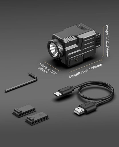 EZshoot Tactical Flashlight Compact LED Light Compatible with Picatinny and GL Rails Rechargeable & Strobe for Pistol Hunting