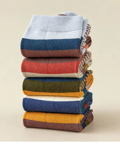 5 Pairs Combed Cotton Men's Socks Outdoor Party Compression Socks Fashion Colorful Square And Stripe Happy Dress Socks Men