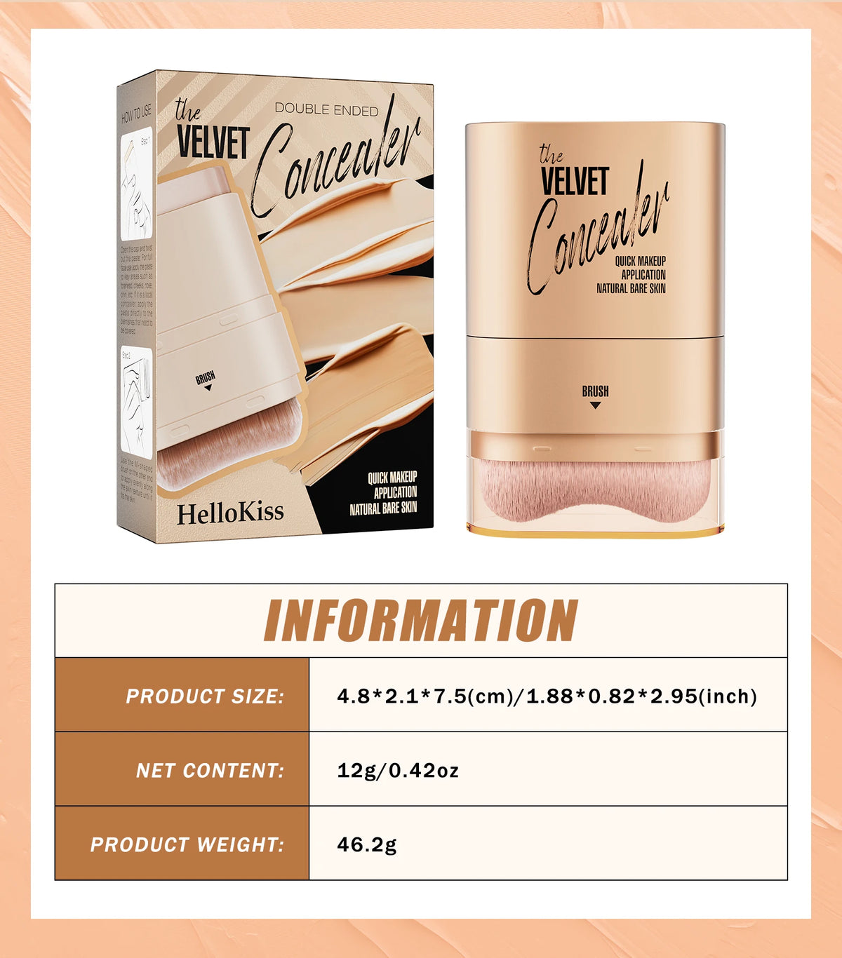 2-in-1 Concealer and Foundation Stick, Covers Dark Circles, Waterproof and Sweat-Resistant, Creates Flawless-Looking Makeup
