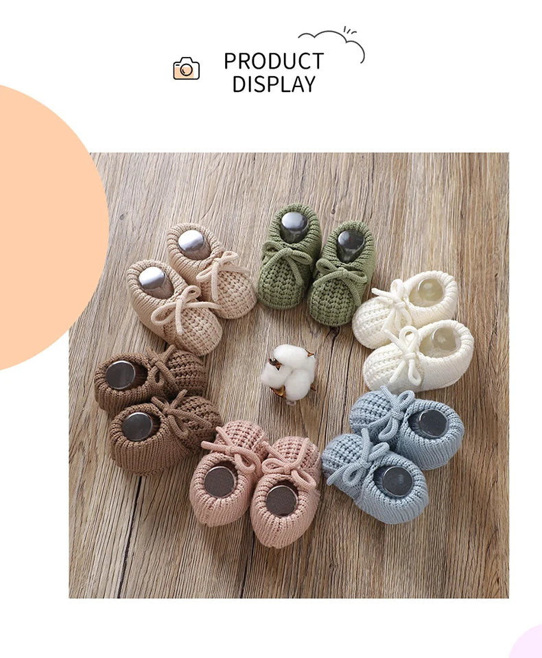 Baby Shoes Knitted Infant Child Bed Footwear 0-18M Cute Turn-down Breathable Newborn Boys Girls Walk Boots Fashion Solid Bandage