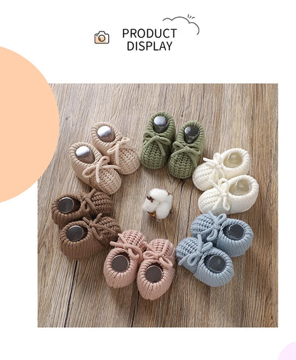 Baby Shoes Knitted Infant Child Bed Footwear 0-18M Cute Turn-down Breathable Newborn Boys Girls Walk Boots Fashion Solid Bandage