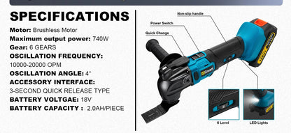 Gisam 20000OPM Cordless Quickrelease Oscillating Tool Multifunction Trimmer Power Tool Anti-Vibration for makita 18V battery Pin