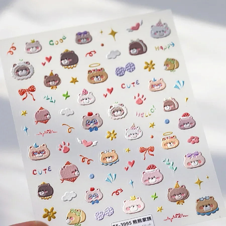 Collage Text English Letter Musical Note Star Graffiti Colorful 5D Love Heart Bowknot Nail Art Sticker Adhesive Manicure Decals