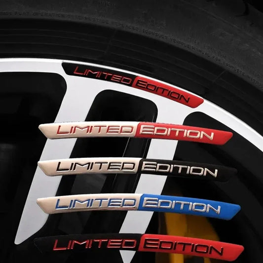 4PCS Aluminum Alloy Limited Edition Logo Car Hub Sticker Decal Tire Rim Decorative Strip Car Exterior General Accessories.