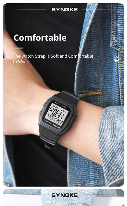 SYNOKE Digital Watch Student Electronic Outdoor Sports Boy Luminous Waterproof MultiFunction Watch Retro Square Watch
