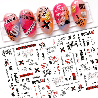 Black and White Love Flowers Line Art 3D Stickers Nail Decals Nail Art Accessories Butterfly Rose Nail Stickers Nail Sliders