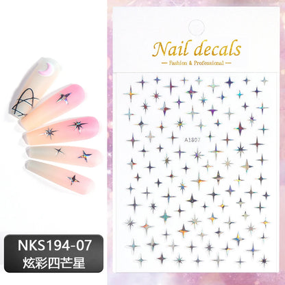 Black White Star 3D Nail Art Sticker Y2K Pentagram Self-Adhesive Decals Laser Shiny Glitters Starlight Manicure Ornaments Slider