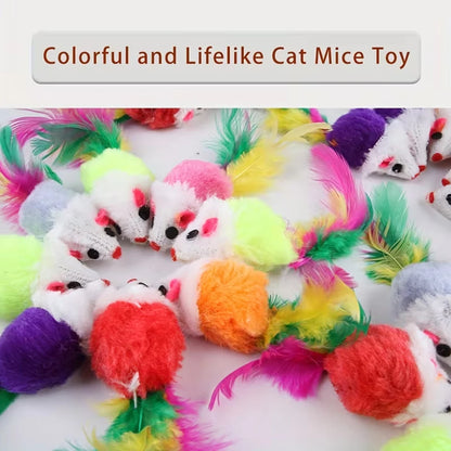 Cute Mini Fleece False Mouse Cat Toys Colorful Feather Funny Interactive Play Training Toys for Kittens Cats Pet Supplies