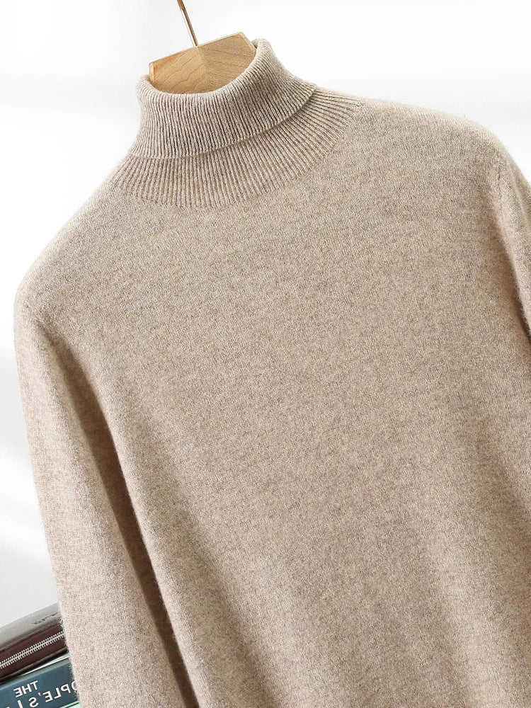 Men's Turtleneck 100% Cashmere Sweater Autumn Winter Basic Long Sleeve Pullover Cashmere Knitwear Soft Warm Comfy Clothing