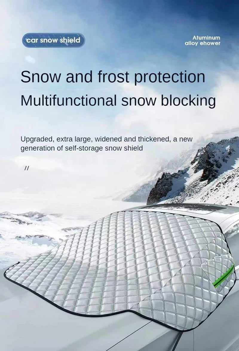 All-Weather Magnetic Windscreen Cover - Waterproof Snow/Frost/Ice Protector & Sun Shade, 5 Magnets + Door Flaps, Universal Fit