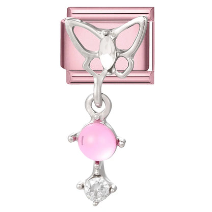 2025 New Women Romantic Pink Cherry Heart Shiny CZ Italian Charm Links Fit 9mm Bracelet Stainless Steel DIY Making Jewelry Gifts