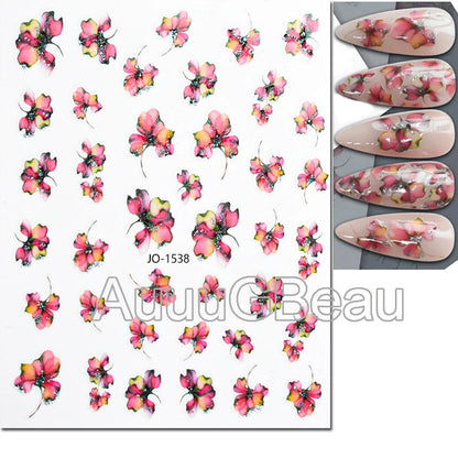 3d Nails Art Decals Spring Fruits Pink Full Tips Peony Magnolia Flowers Adhesive Sliders Stickers Decoration For Nails Manicure