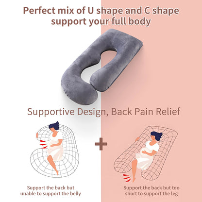Pregnancy Pillow G Shaped Pregnancy Pillow with Removable Cover Full Body Pillow Support for Back, Hips, Legs, Belly (Dark Grey)