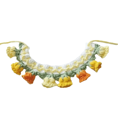 Neck Accessories Orchid Bell Flower Knitted Pet Collar Patchwork Sweet Pet Drool Scarf Lace-up Pet Drool Bib Cats