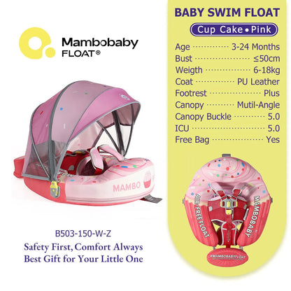 Mambobaby Float Safe Solid Core Comfort Skin-friendly Design with Canopy Baby Swimming Ring Toddler Pool Float Infant Water Ring