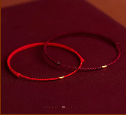 Hand Braided Red Rope Bracelet Copper Lucky Bead Hand Rope Couple Bracelet Simple Buckle Ethnic Original Female Accessory