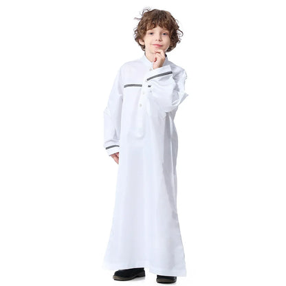 Muslim Saudi Arab Boys Robe Kids Abaya Kaftan Prayer Islam Ramadan Clothing Long Sleeve Thobe Middle East Teenage Dress Dubai