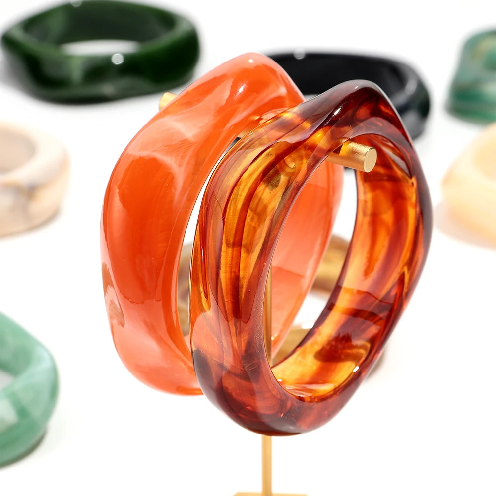 Bohomia Acrylic Statement Irregular Geometric Chunky Bangles for Women Resin Colorful Exaggerated Charm Bracelet Jewelry Gifts