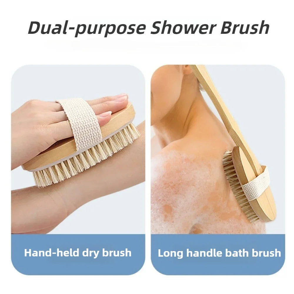 1PC Detachable Long Handle Bath Brush Natural Bristles Wooden Shower Brush Exfoliating Body Scrubber Back Massager Bathing Tools