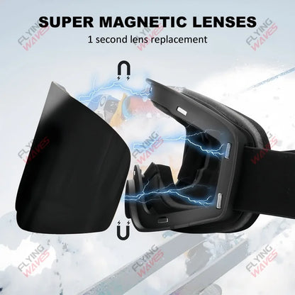 Professional Ski Goggles Adult Frameless Snow Goggles 100% UV400 Anti-Fog Magnetic Replaceable Lenses Snowboard Goggles