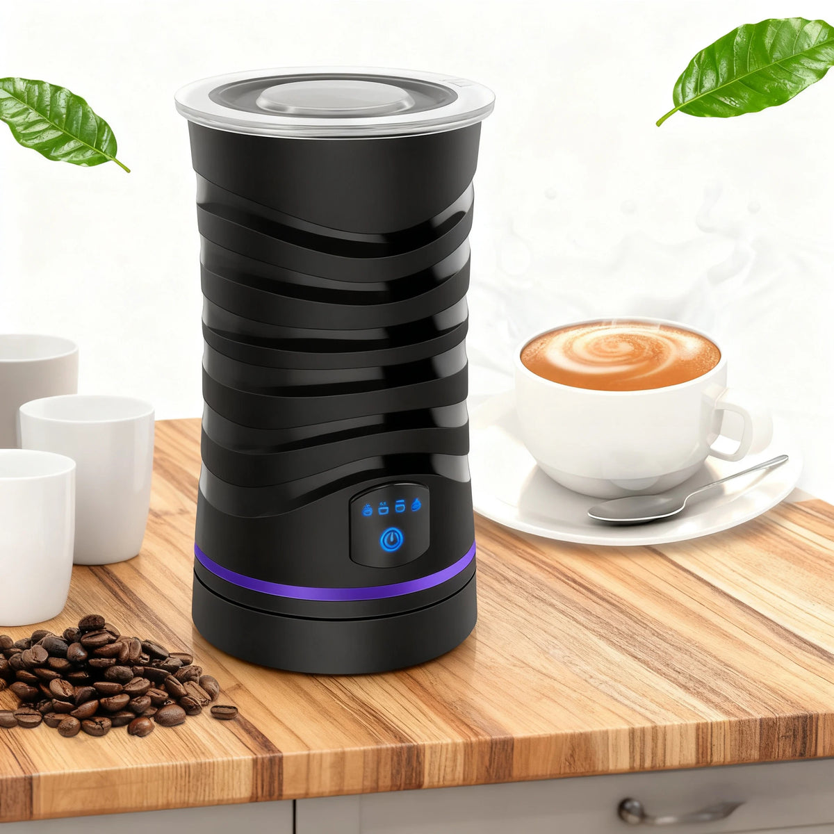 Four-in-one electric milk frother, 600ml capacity, quiet operation, suitable for lattes, hot chocolate and other beverages