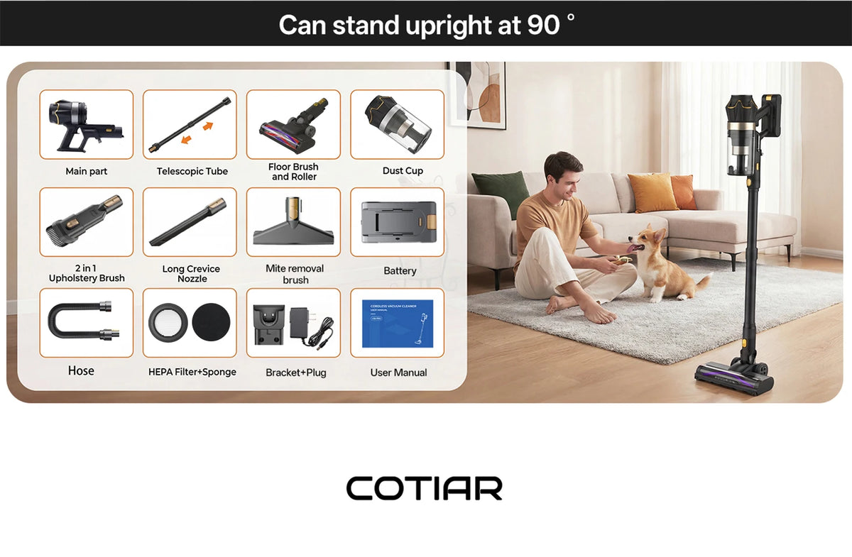 COTIAR Cordless Vacuum Cleaner V30 PRO 800W Powerful 75kPa Suction 95 Mins Runtime Handheld Home Appliance Portable Removable Battery