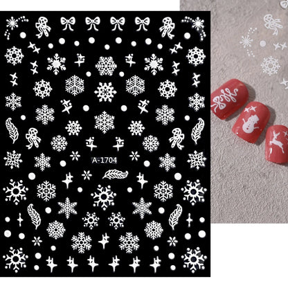 1sheet 3D White Snowflakes Nail Stickers for Christmas Winter Snow Flower Self-adhesive Nail Art Decals DIY Manicure Decorations