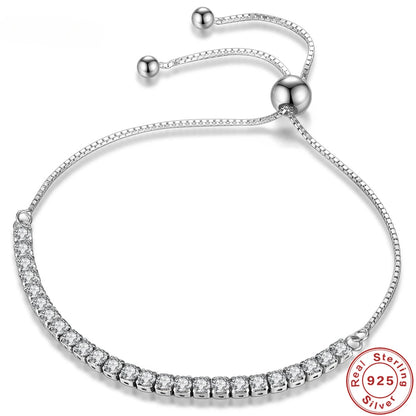 925 Sterling Silver Bracelet Love Elegant Zircon Tennis  Crystal Chain for Women Fashion Noble Engagement Wedding Glam