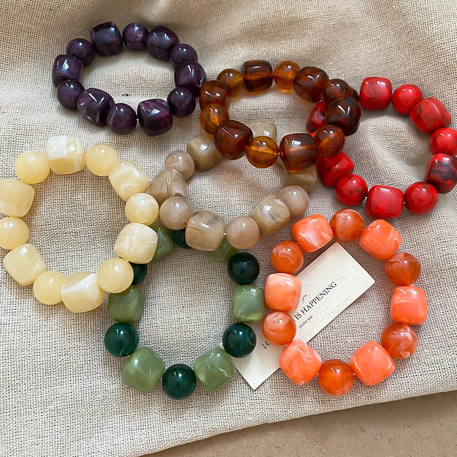 Acrylic Irregular Square Round Beaded Bracelet for Women European and American Simple Bracelet Korean Fashion Hand Accessories