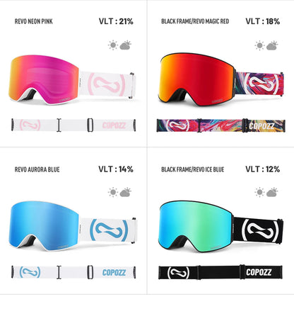 COPOZZ Magnetic Ski Goggles UV400 Protection Anti-Fog Ski Glasses Men Women Quick-Change Lens Snowboard Goggles with Two Options