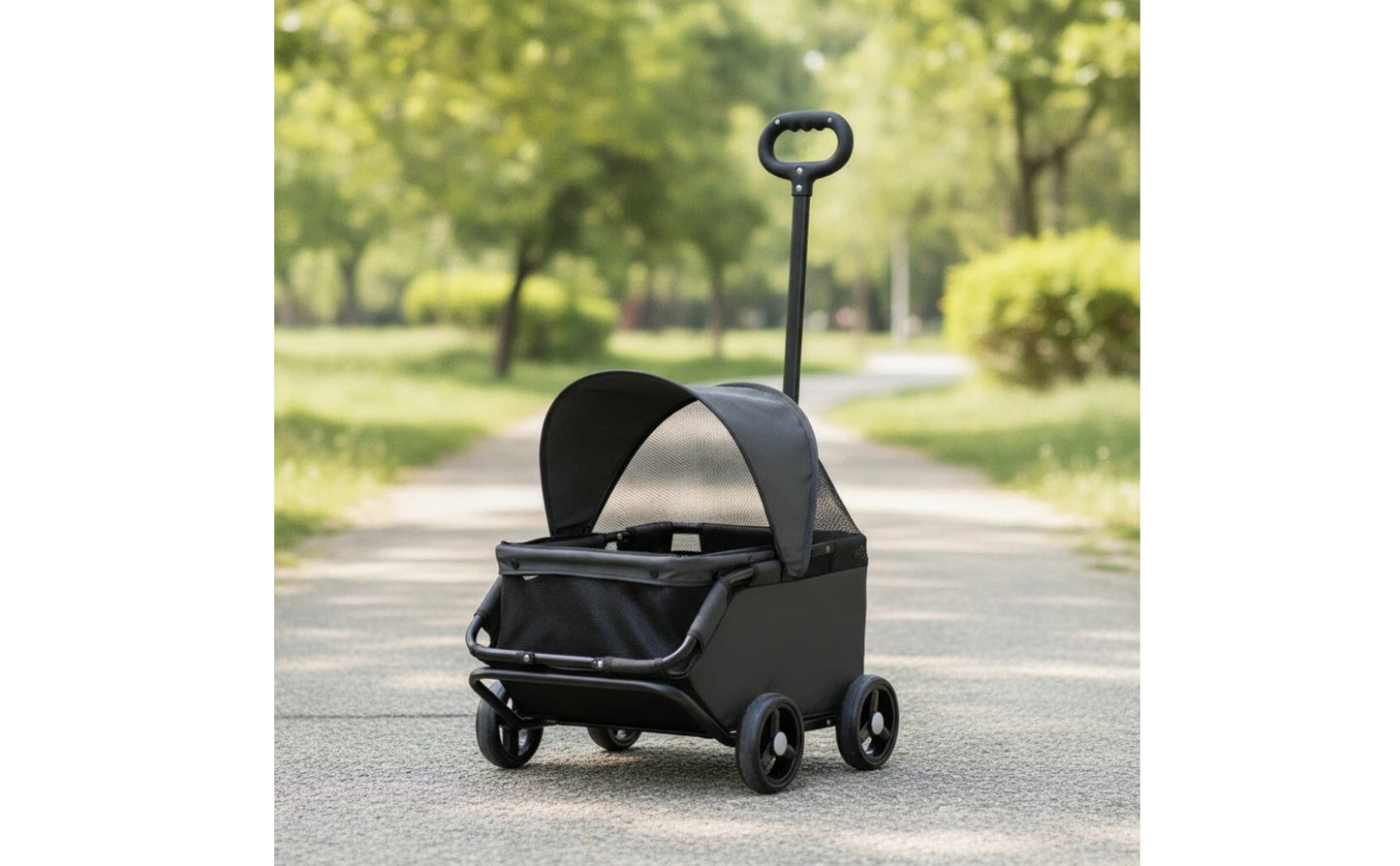 Four-Wheel Pet Stroller Compact Dog Stroller with Canopy Easy-to-Maneuver Roomy for Dogs, Outdoor Walks, Travel