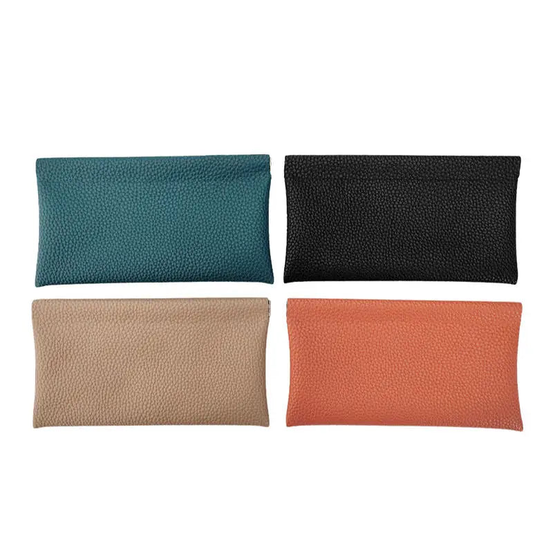 Self-Closing Artificial Leather Long Wallet Passport Driver's License ID Holder Headphone Data Cable Storage Cash Pouch