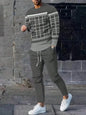 Fashionable summer men's striped patchwork print breathable round neck long sleeved pants set outdoor casual wear