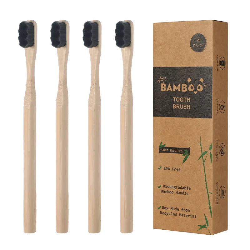 4Pcs  Bamboo Toothbrush Biodegradable20,000 High Bristle Count Toothbrush - Micro-Nano Extra Soft Bristles for Sensitive Teeth