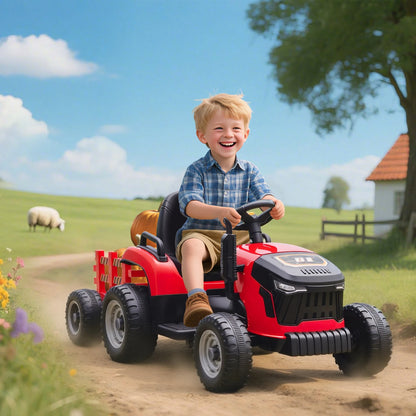 Electric tractor for children, ride-on tractor, with remote control, gradual start, suitable for children aged 3 to 8, red, toy car for children, ride-on tractor, electric toy car for children