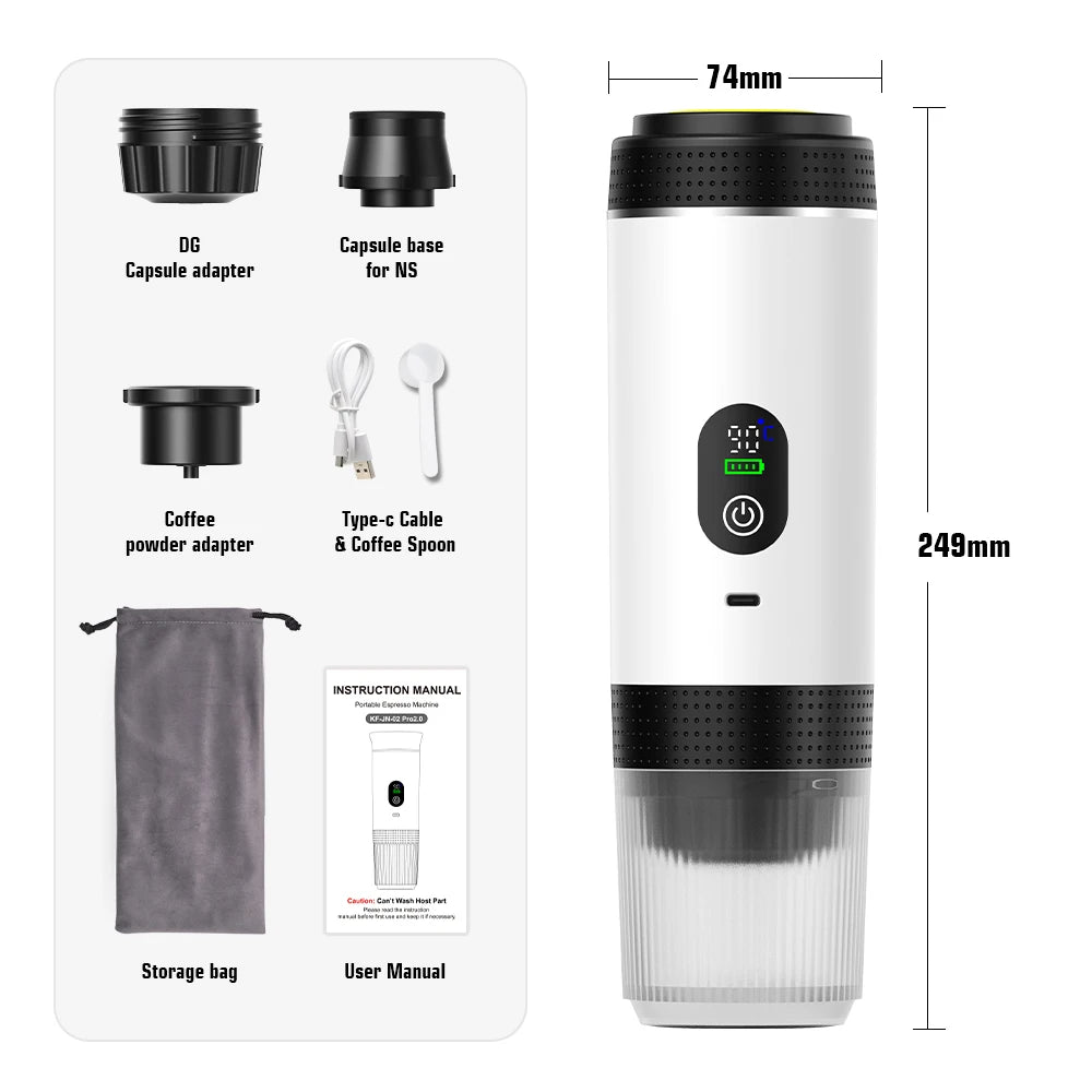 DENOKIN 3-in-1 Capsule Coffee Maker With Digital Display Portable Espresso Coffee Machine for Car & Home Camping Coffee Maker