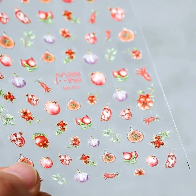 Fresh Sweet Fruits Strawberry Cherry Bowknot Love Heart Lemon 5D Nail Art Stickers Self Adhesive Decorations Nail Manicure Decal