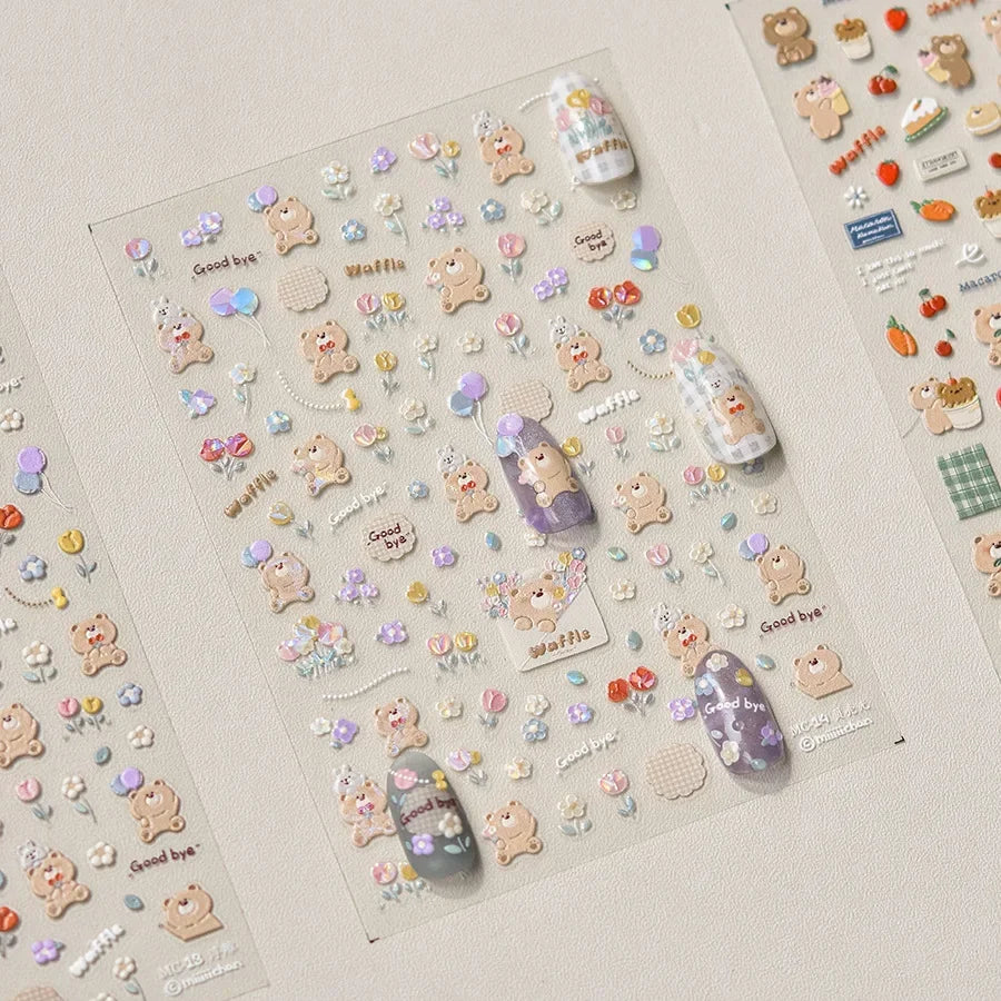 Collage Text English Letter Musical Note Star Graffiti Colorful 5D Love Heart Bowknot Nail Art Sticker Adhesive Manicure Decals