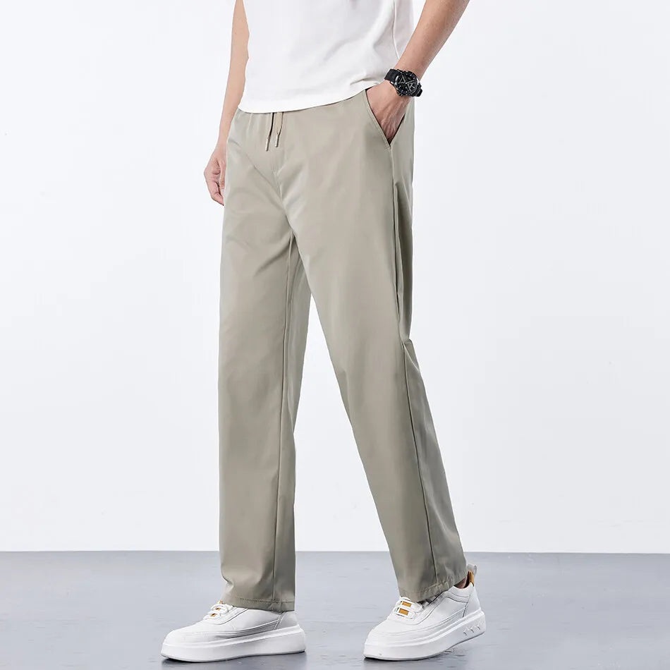 Mens Elastic Waist Casual Pants Quick Dry Wrinkle Free Slacks Summer Light Weight Trousers Spring Summer Running Golf Pants