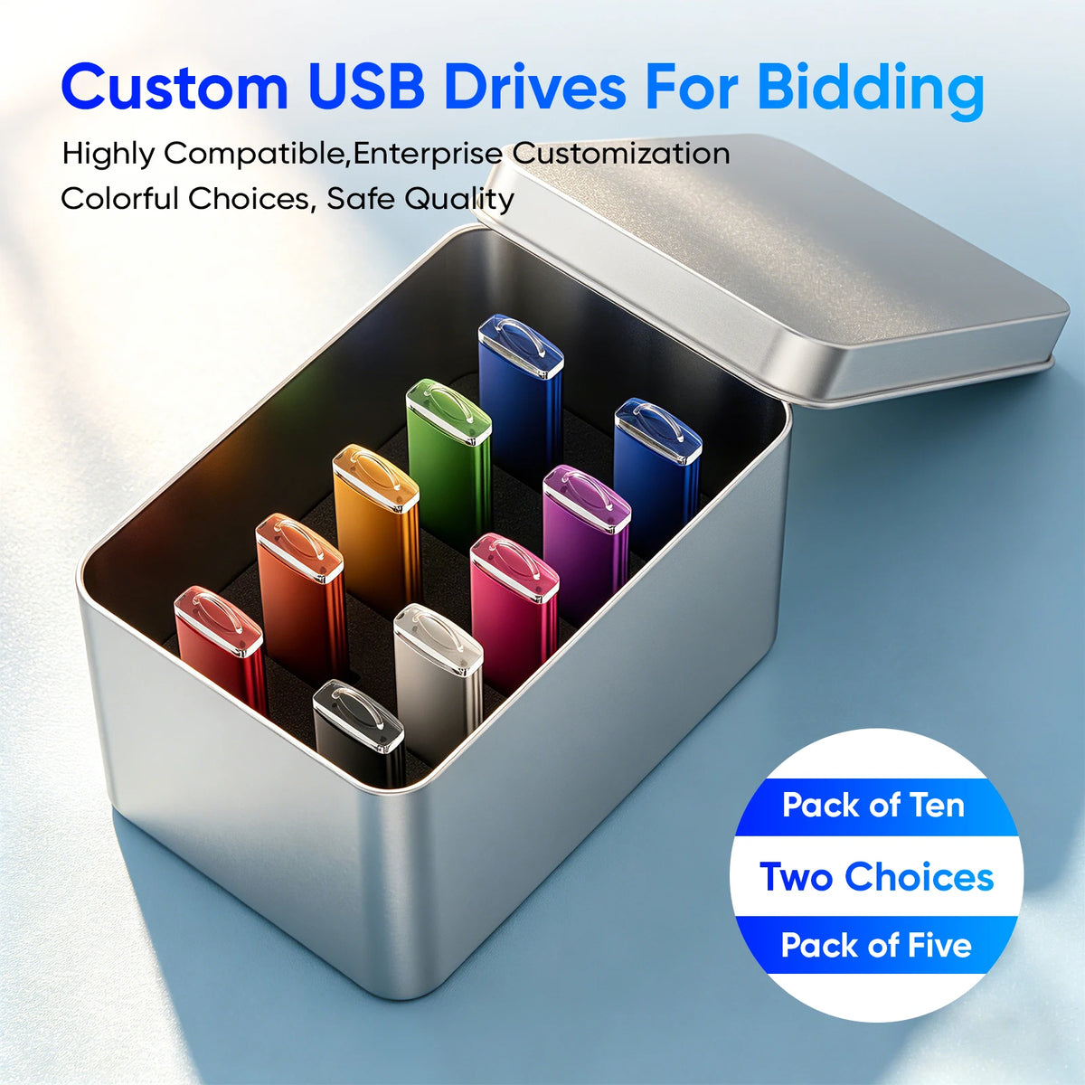 5PCS 10PCS USB Flash Drive 128GB Free Custom Logo Pen Drive 64GB Wholesale Pendrive 32GB Metal Box Memory Stick Storage Device