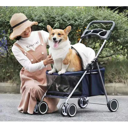 Outdoor Portable Folding Pet Stroller Small Cat Dog Rabbit Hamster Lightweight Vehicle Compatible Carrier Pet Trolley