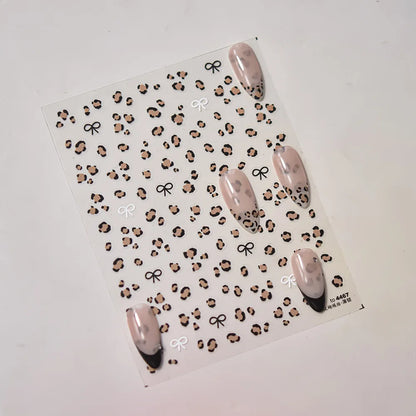 Autumn Winter Leopard Print Bow Nail Art Stickers 3D Thin Tough Nail Sticker Cute Bow Self Adhesive Nails Decorations Decals DIY